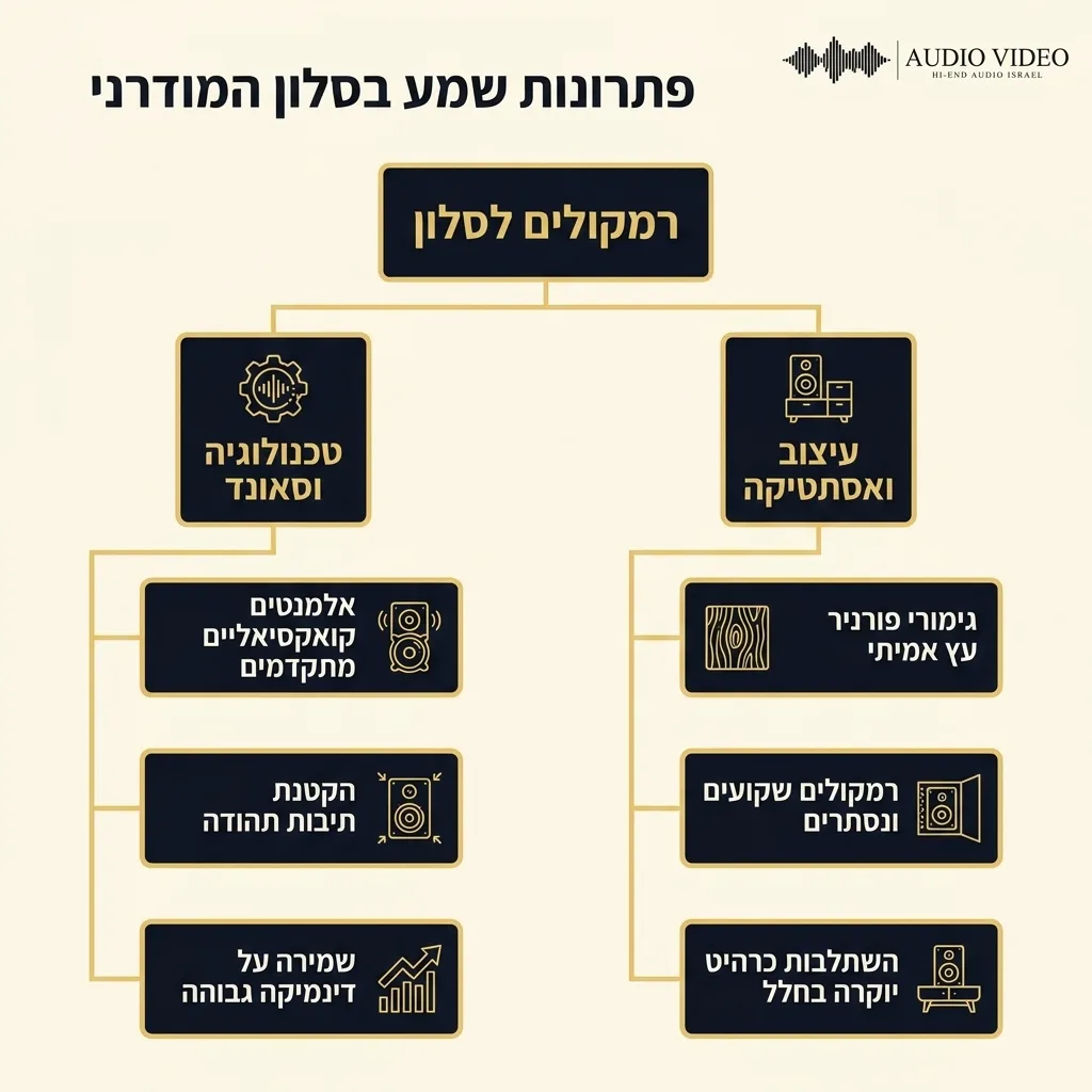 אינפוגרפיקה — פתרונות שמע בסלון המודרני: רמקולים לסלון